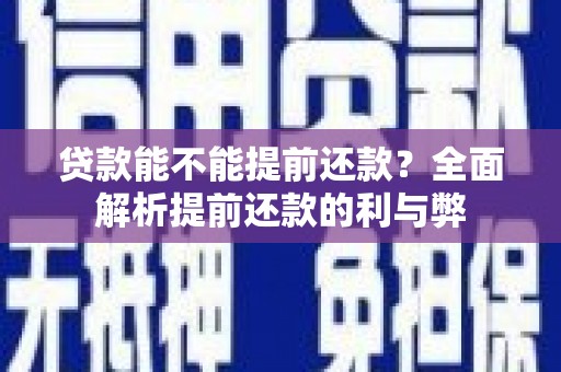 保税港区贷款能不能提前还款？全面解析提前还款的利与弊