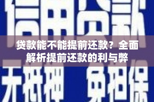 保税港区贷款能不能提前还款？全面解析提前还款的利与弊